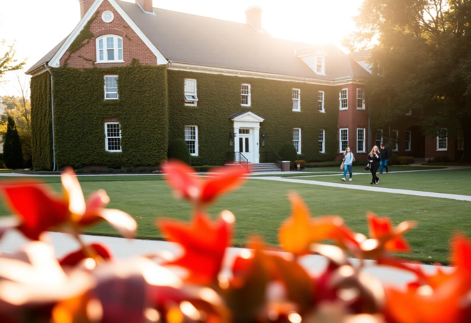 Ivy-covered New England liberal arts campus at golden hour