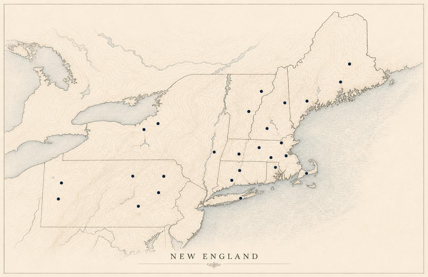 Illustrated map of New England colleges